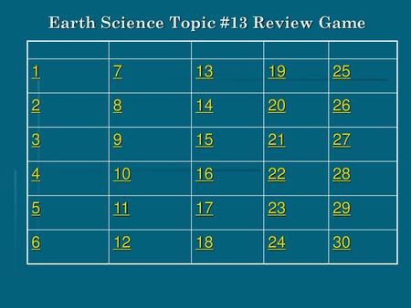 Earth Science Topic #13 Review Game