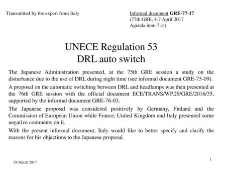 UNECE Regulation 53 DRL auto switch