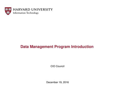 Data Management Program Introduction