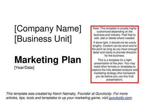 [Company Name] [Business Unit] Marketing Plan [Year/Date]