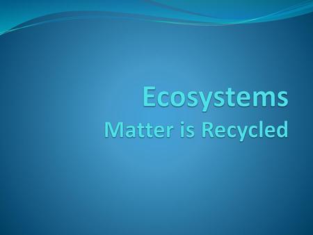Ecosystems Matter is Recycled