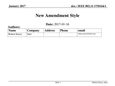 New Amendment Style Date: Authors: January 2017 May 2011