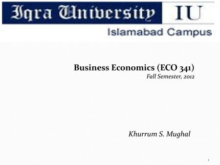Business Economics (ECO 341) Fall Semester, 2012