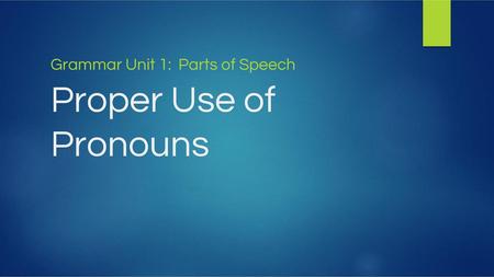 Grammar Unit 1: Parts of Speech