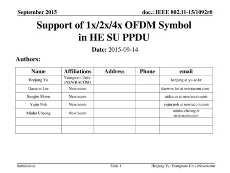 Support of 1x/2x/4x OFDM Symbol in HE SU PPDU