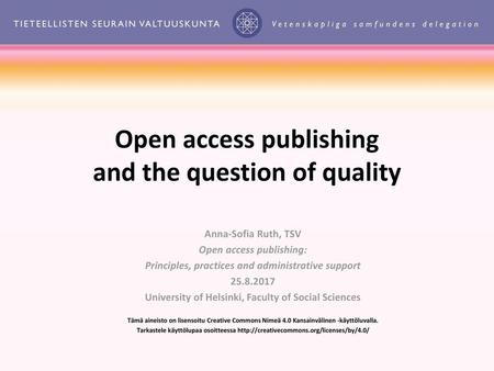 Open access publishing and the question of quality