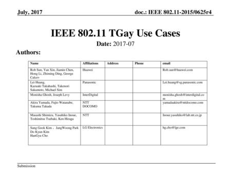 IEEE TGay Use Cases Date: Authors: