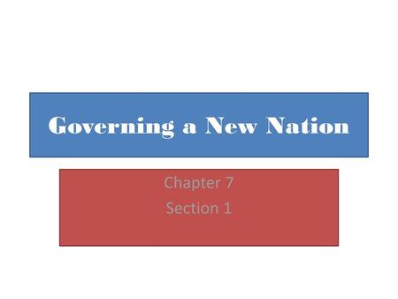 Governing a New Nation Chapter 7 Section 1.