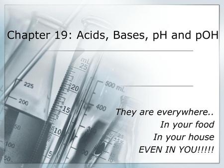 Chapter 19: Acids, Bases, pH and pOH