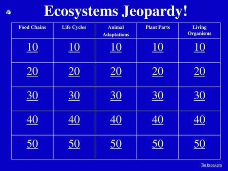 Ecosystems Jeopardy! Food Chains Life Cycles Animal