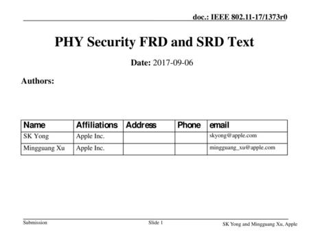 PHY Security FRD and SRD Text