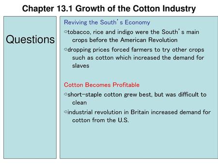 Chapter 13.1 Growth of the Cotton Industry