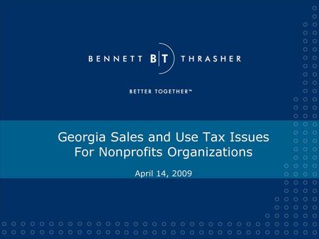 Overview Application of Sales/Use Taxes to Nonprofits