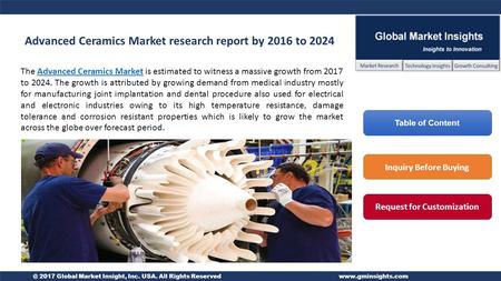 @ 2017 Global Market Insight, Inc. USA. All Rights Reservedwww.gminsights.com Advanced Ceramics Market research report by 2016 to 2024 The Advanced Ceramics.