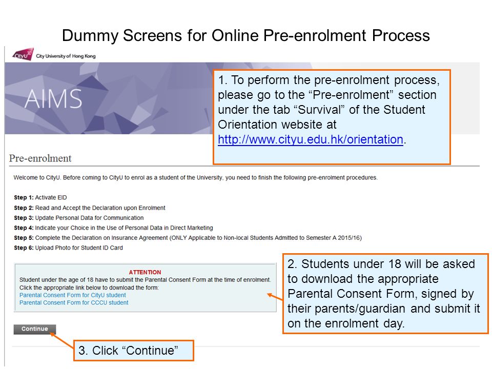 Dummy Screens for Online Pre-enrolment Process 1. To perform the  pre-enrolment process, please go to the “Pre-enrolment” section under the  tab “Survival” - ppt download