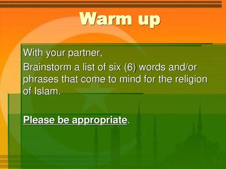 Warm up With your partner,