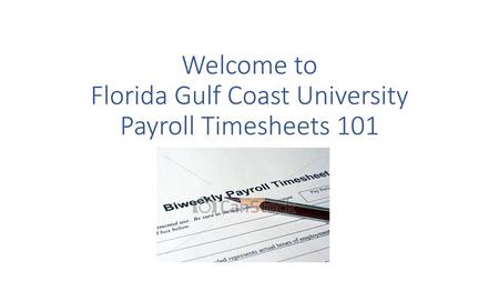 Welcome to Florida Gulf Coast University Payroll Timesheets 101