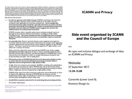Side event organised by ICANN and the Council of Europe