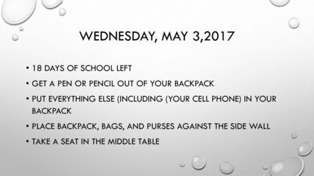 Wednesday, May 3, days of school left