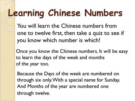 Learning Chinese Numbers