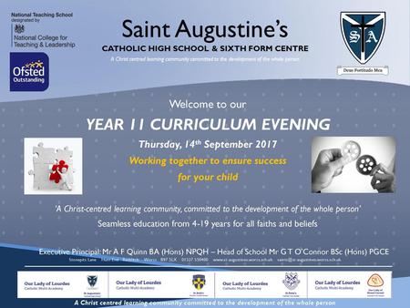 YEAR 11 CURRICULUM EVENING Working together to ensure success