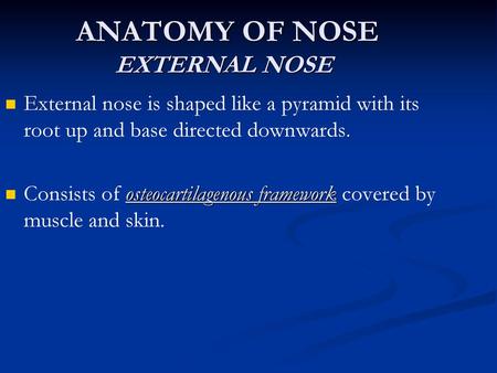 ANATOMY OF NOSE EXTERNAL NOSE