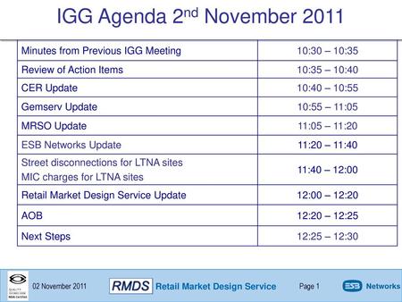 IGG Agenda 2nd November 2011 Minutes from Previous IGG Meeting