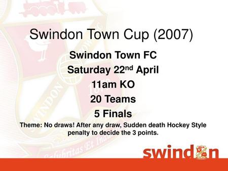 Swindon Town Cup (2007) Swindon Town FC Saturday 22nd April 11am KO