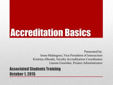 Associated Students Training October 1, 2015