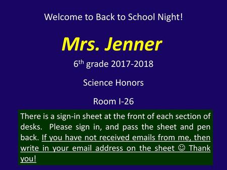 6th grade Science Honors Room I-26