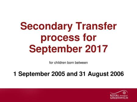 Secondary Transfer process for September 2017