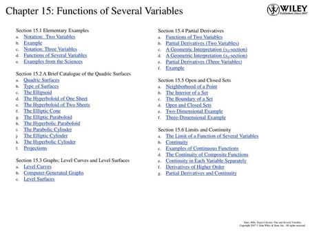 Chapter 15: Functions of Several Variables