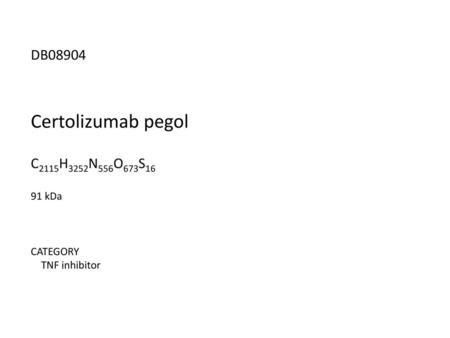 Certolizumab pegol DB08904 C2115H3252N556O673S16 91 kDa CATEGORY