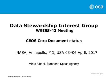 Data Stewardship Interest Group WGISS-43 Meeting