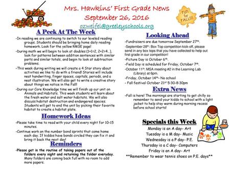 A Peek At The Week -In reading we are continuing to switch to our leveled reading groups. Students should be bringing home daily reading homework. Look.