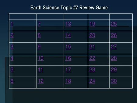 Earth Science Topic #7 Review Game