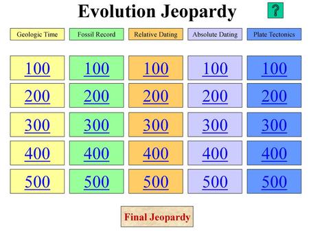 Evolution Jeopardy Geologic Time Fossil Record Relative Dating
