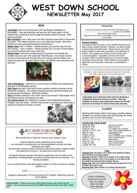 WEST DOWN SCHOOL NEWSLETTER May 2017
