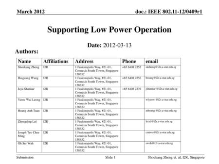 Supporting Low Power Operation