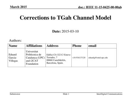 Corrections to TGah Channel Model