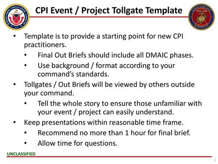 CPI Event / Project Tollgate Template