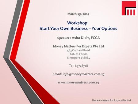 Workshop: Start Your Own Business – Your Options
