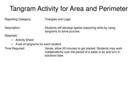Tangram Activity for Area and Perimeter