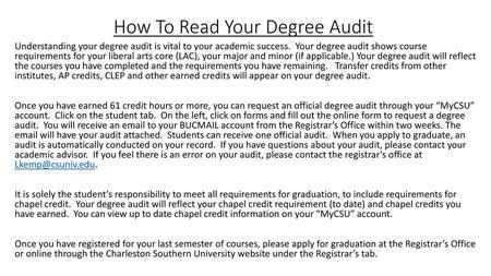 How To Read Your Degree Audit