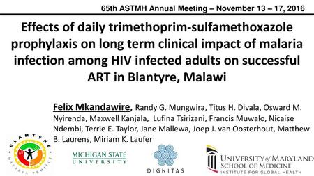 Effects of daily trimethoprim-sulfamethoxazole prophylaxis on long term clinical impact of malaria infection among HIV infected adults on successful ART.