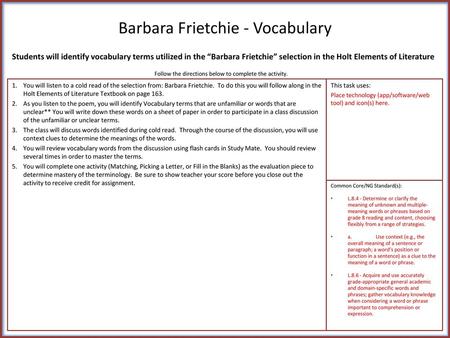 Barbara Frietchie - Vocabulary