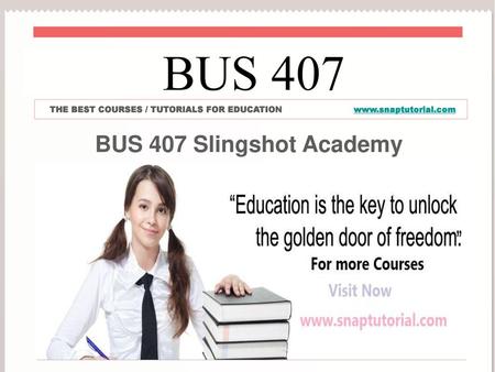 BUS 407 BUS 407 Slingshot Academy