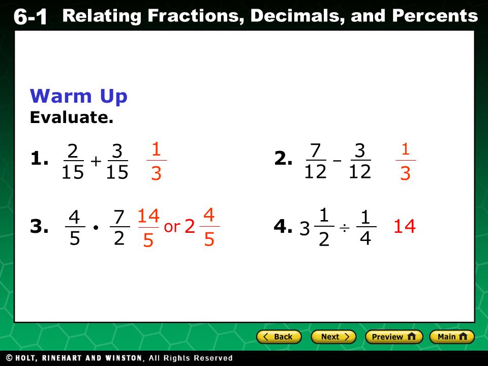 6 1 Relating Fractions Decimals And Percents Warm Up Evaluate Or Ppt Download 6 1 Relating Fractions Decimals And Percents Warm Up Evaluate Or Ppt Download