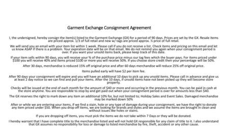 Garment Exchange Consignment Agreement