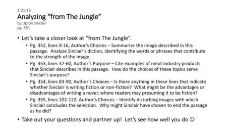 Analyzing “from The Jungle” by Upton Sinclair pg. 351